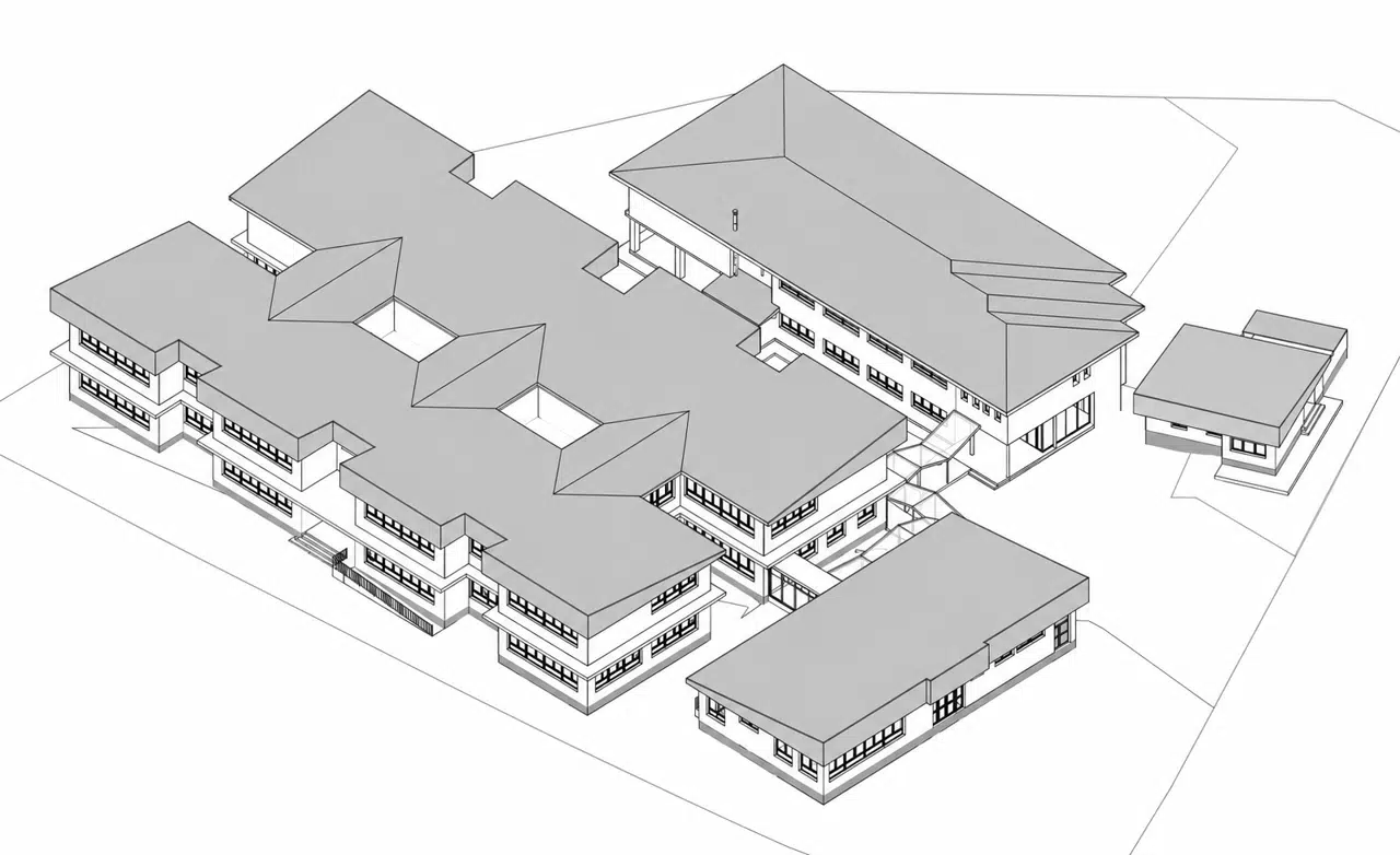 Vista 3D del conjunto y sus conexiones · CEIP Plurilingüe Arealonga